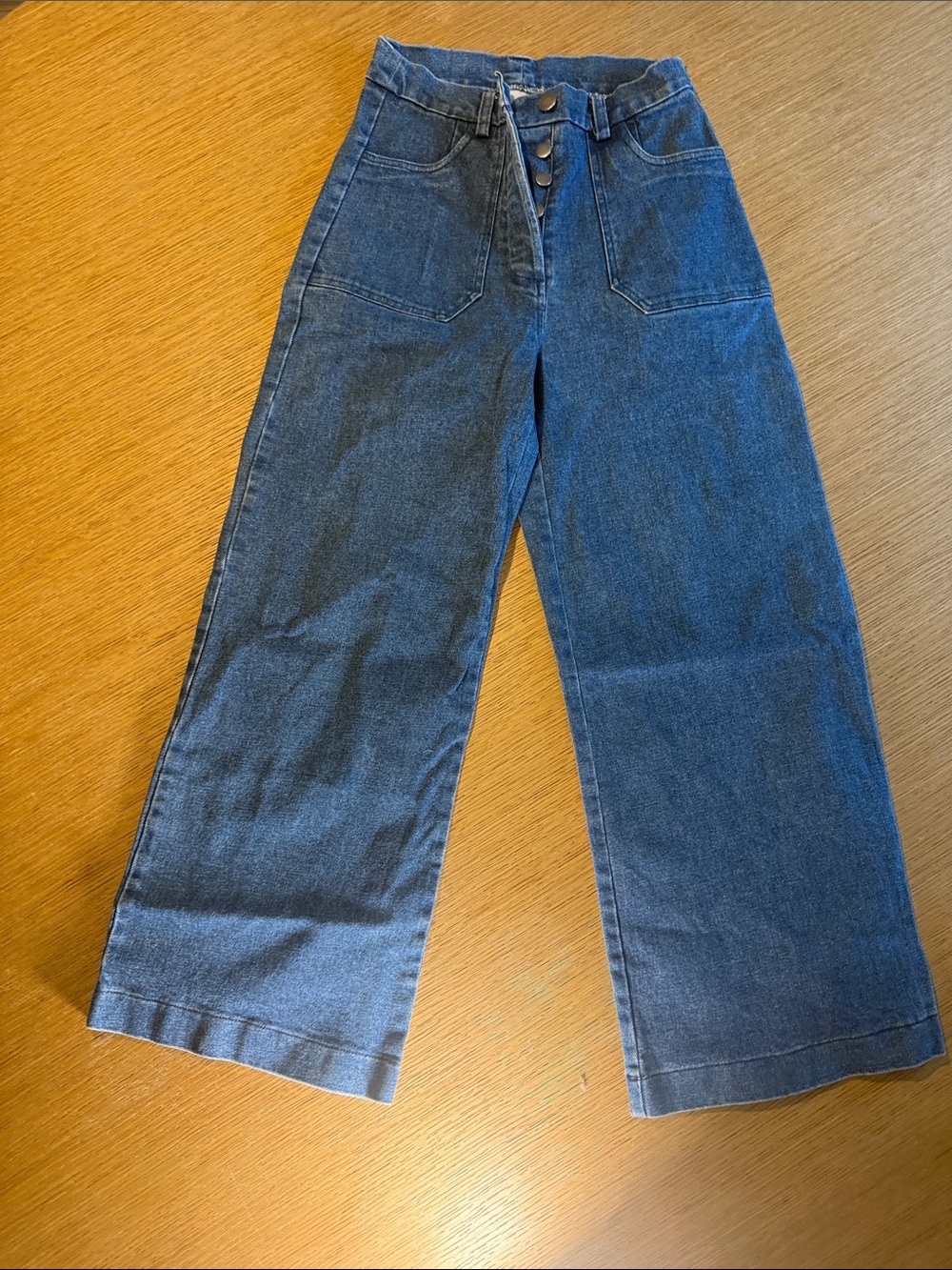 Loup NYC High Rise Wide Leg Jeans XS Blue Denim Button Fly